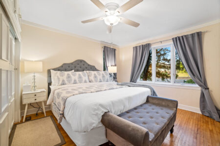 Main-level king bedroom at Bayview Cottage