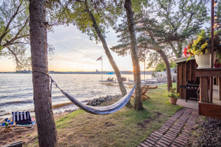 Outdoor relaxation spaces in the large private yard on Park Point.